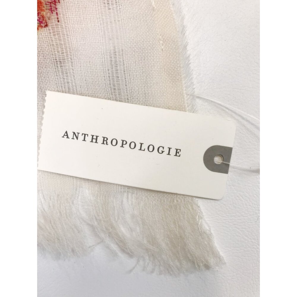 Anthropologie Scarf Womens Red Orange Floral Wool Sheer Fringe Sequins 31 X 72 - Picture 10 of 12